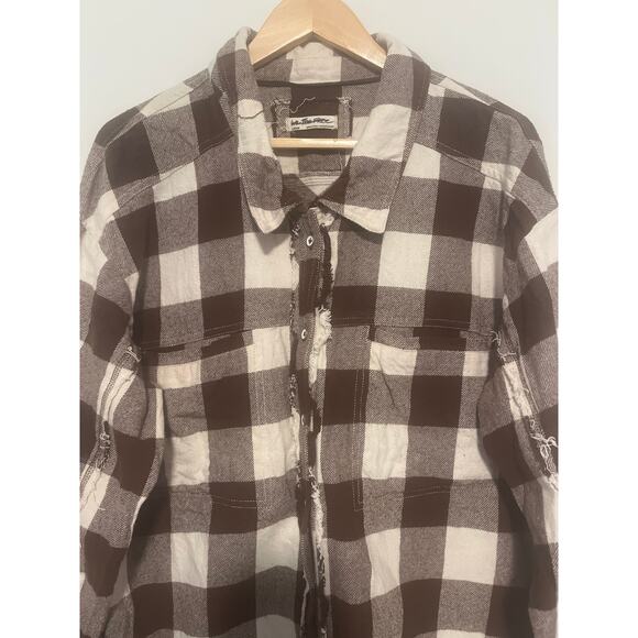 We the Free Plaid Shacket Brown and Cream Large - Picture 4 of 8